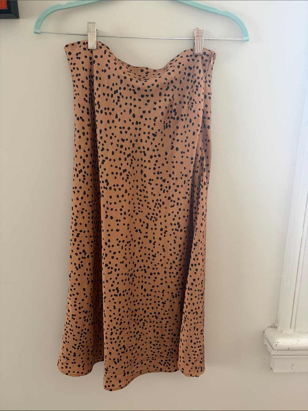 Nasty Gal Tan Midi Skirt with Black Spot Print